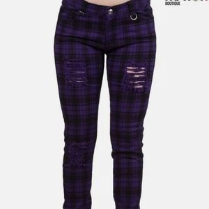 Banned UK purple plaid ripped stretchy pants XL